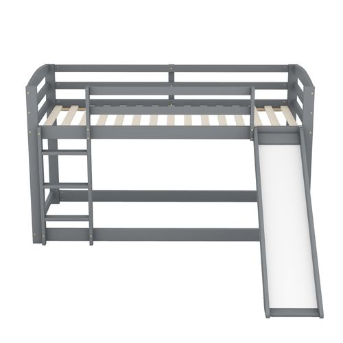 Lit Superposé En Pin Avec Barrières Anti-chutes + Échelle + Toboggan - 90x200cm - Gris