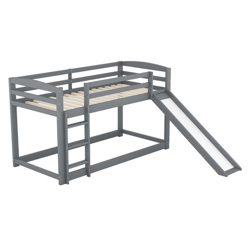 Lit Superposé En Pin Avec Barrières Anti-chutes + Échelle + Toboggan - 90x200cm - Gris