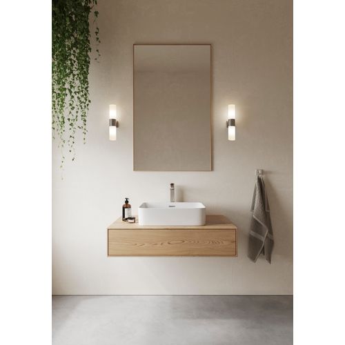 Applique Murale Tangens Double Verrerie Acier Brossé, H.9.7 - Ip44 - E14 / Intérieur