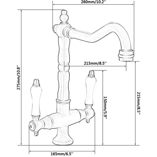 Robinet Mitigeur Cuisine Vintage Robinet Lavabo Rétro 2 Poignées Réglable Chaude Et Froide Chrome