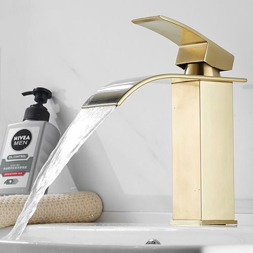 Robinet Lavabo Cascade Moderne Mitigeur Pour Salle De Bain Cuisine Eau Chaude Et Froide Or