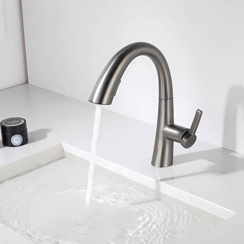 Robinet Mitigeur Lavabo Moderne Avec Douchette Extractible Robinet Mélangeur Lavabo Gris