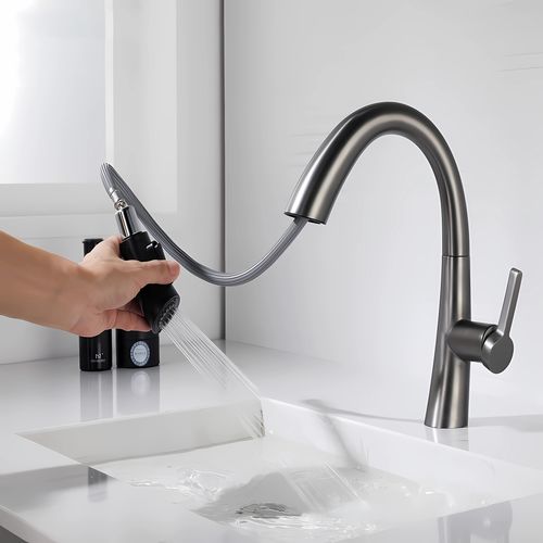 Robinet Mitigeur Lavabo Moderne Avec Douchette Extractible Robinet Mélangeur Lavabo Gris