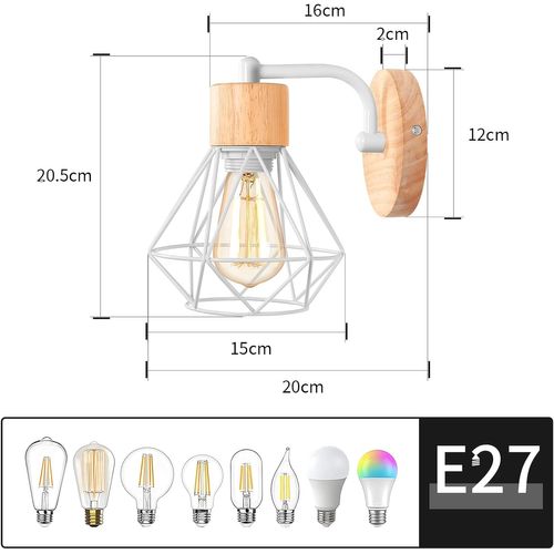 Applique Murale Interieur Vintage E27 Plafonnier Luminaire En Métal Lampe Murale Industrielle Blanc