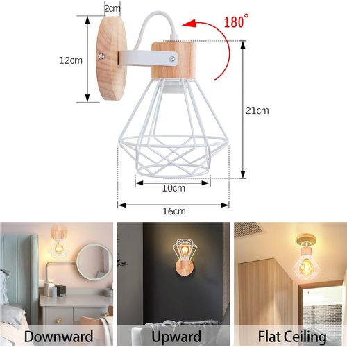 Applique Murale Industrielle Réglable E27 Lampe Murale Interieur Vintage Blanc