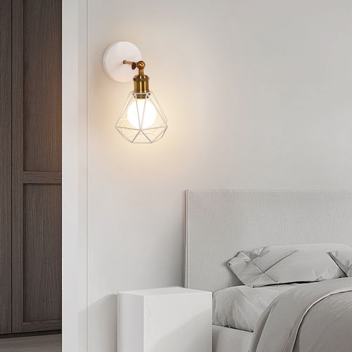 Applique Murale Réglable Plafonnier Vintage E27 Lampe De Murale Cage Industrielle Blanc Bronze