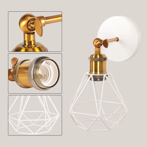 Applique Murale Réglable Plafonnier Vintage E27 Lampe De Murale Cage Industrielle Blanc Bronze