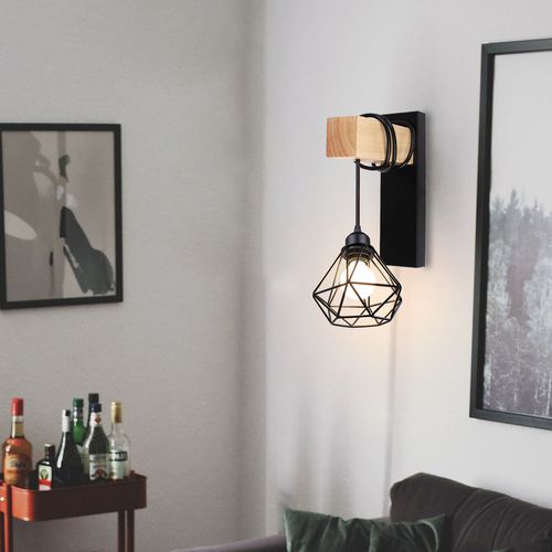 Applique Murale Vintage Industrielle Lamp Murale Interieure Diamant Cage En Métal Noir