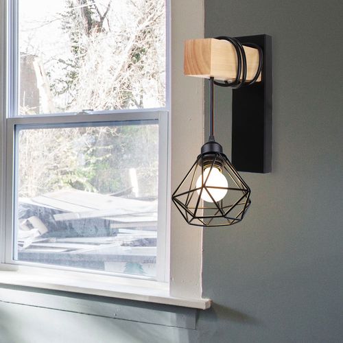 Applique Murale Vintage Industrielle Lamp Murale Interieure Diamant Cage En Métal Noir