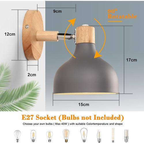 Applique Murale Moderne E27 Lampe De Murale Réglable Sans Ampoules Pour Chambre Couloir Salon Gris