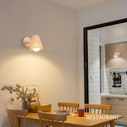 Applique Murale Intérieur E27 Abat-jour Tressée Lampe De Mur Rotative Pour Salon Chambre Café