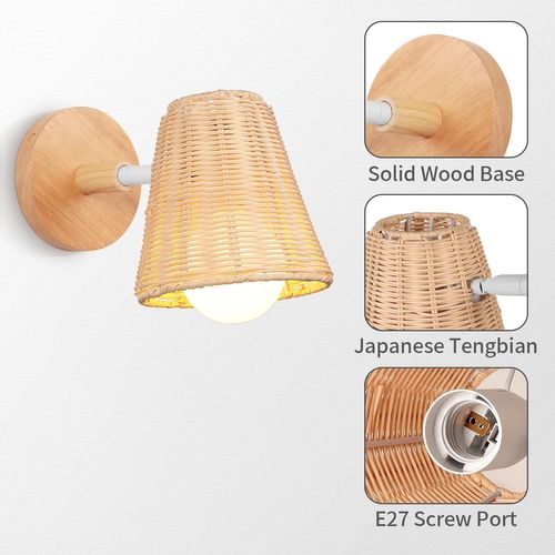 Applique Murale Intérieur E27 Abat-jour Tressée Lampe De Mur Rotative Pour Salon Chambre Café
