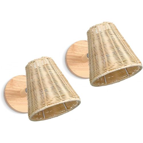 2 Pièces Applique Murale Intérieur E27 Lampe Mur Rotative Abat-jour Tressée Pour Salon Chambre Café