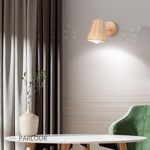2 Pièces Applique Murale Intérieur E27 Lampe Mur Rotative Abat-jour Tressée Pour Salon Chambre Café