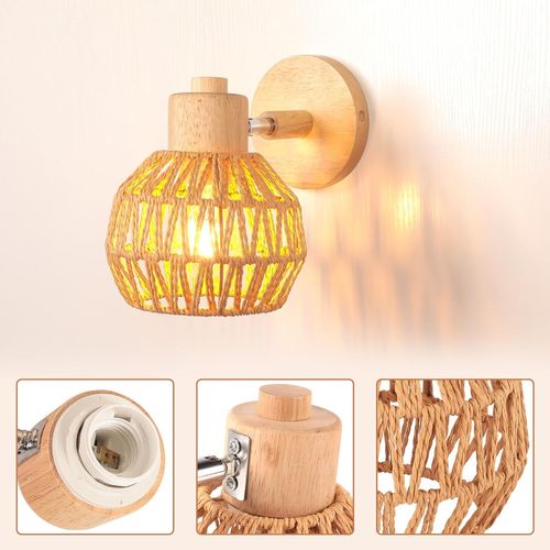 Applique Murale Rétro E27 Lampe Murale Interieur Abat-jour Réglable Plafonnier Éclairage Marron