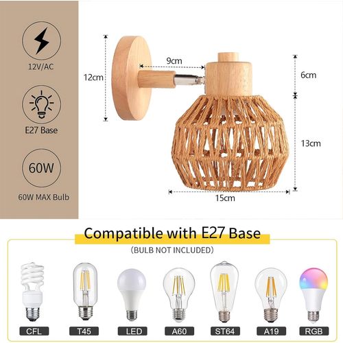 Applique Murale Rétro E27 Lampe Murale Interieur Abat-jour Réglable Plafonnier Éclairage Marron