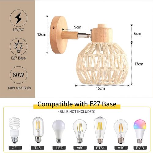 Applique Murale Rétro E27 Lampe Murale Interieur Abat-jour Réglable Plafonnier Éclairage Blanc