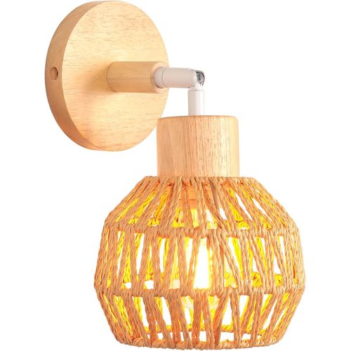 Applique Murale Interieur E27 Lampe Murale Vintage En Rotin Bois Plafonnier Réglable Marron