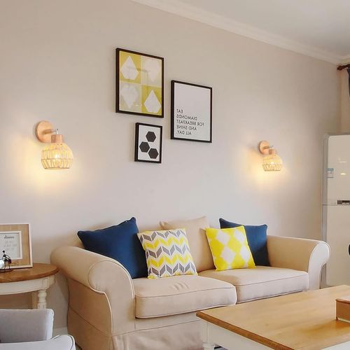 Applique Murale Interieur E27 Lampe Murale Vintage En Rotin Bois Plafonnier Réglable Blanc