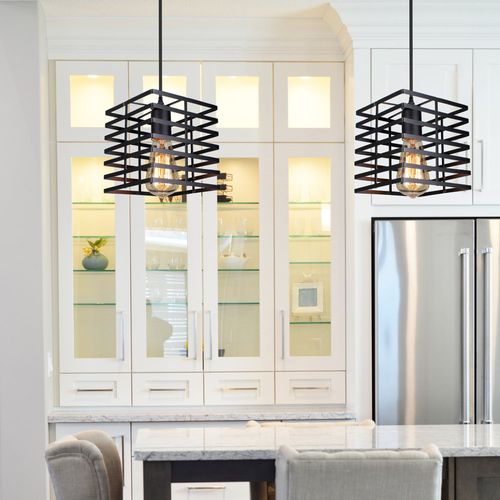 2pcs Lampe à Suspension Vintage Plafonnier D'intérieur En Métal Suspension Luminaire Rétro Noire