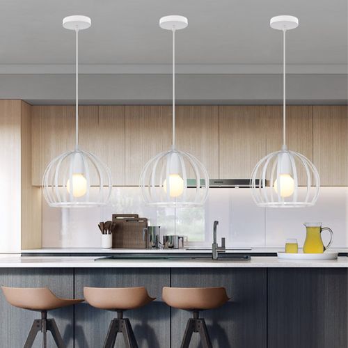 2pcs Suspension Luminaire Vintage Lustre Moderne Plafonnier Rond En Métal Fer Pour Intérieur Blanc