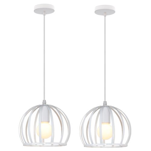 2pcs Suspension Luminaire Vintage Lustre Moderne Plafonnier Rond En Métal Fer Pour Intérieur Blanc