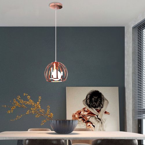 2pcs Suspension Luminaire Vintage Lustre Moderne Plafonnier Rond En Métal Fer Pour Intérieur Or Rose