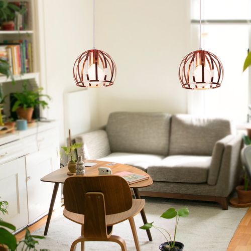 2pcs Suspension Luminaire Vintage Lustre Moderne Plafonnier Rond En Métal Fer Pour Intérieur Or Rose