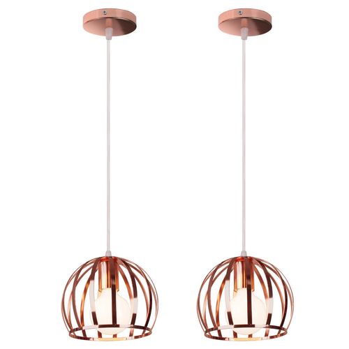 2pcs Suspension Luminaire Vintage Lustre Moderne Plafonnier Rond En Métal Fer Pour Intérieur Or Rose