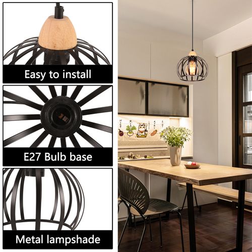Suspension Luminaire Vintage Intérieur Lustre Moderne Plafonnier Rond En Métal Fer Noir