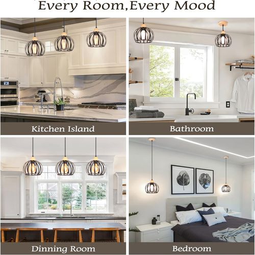 Suspension Luminaire Vintage Intérieur Lustre Moderne Plafonnier Rond En Métal Fer Noir