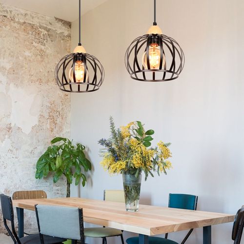 Suspension Luminaire Vintage Intérieur Lustre Moderne Plafonnier Rond En Métal Fer Noir