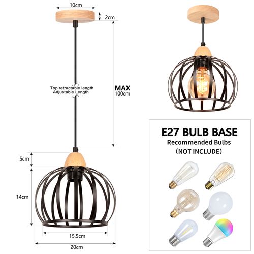 Suspension Luminaire Vintage Intérieur Lustre Moderne Plafonnier Rond En Métal Fer Noir