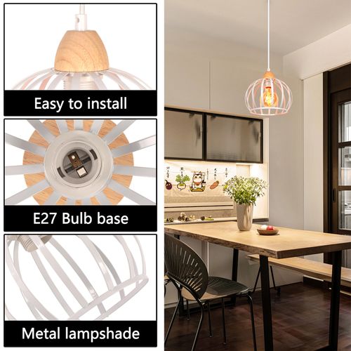 2pcs Suspension Luminaire Vintage Intérieur Lustre Moderne Plafonnier Rond En Métal Fer Blanc