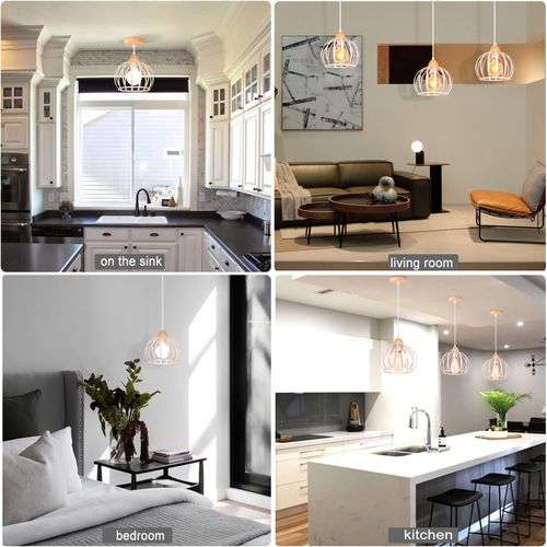 2pcs Suspension Luminaire Vintage Intérieur Lustre Moderne Plafonnier Rond En Métal Fer Blanc