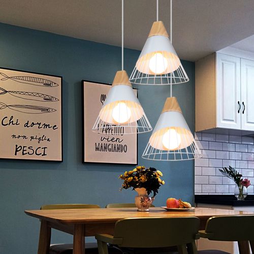 Lampe à Suspension Moderne Blanc Abat-jour En Métal 60w Plafonnier Rétro D'intérieur