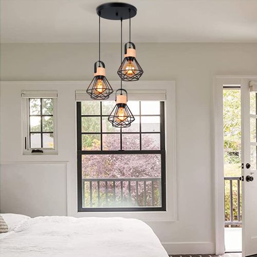 3 Lumières Suspension Luminaire Rétro Lampe à Suspension Vintage Plafonnier Moderne Noir