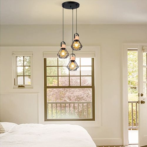 3 Lumières Suspension Luminaire Rétro Lampe à Suspension Vintage Plafonnier Moderne Noir