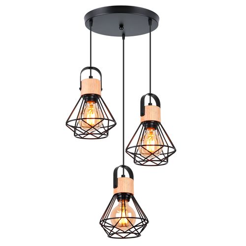 3 Lumières Suspension Luminaire Rétro Lampe à Suspension Vintage Plafonnier Moderne Noir
