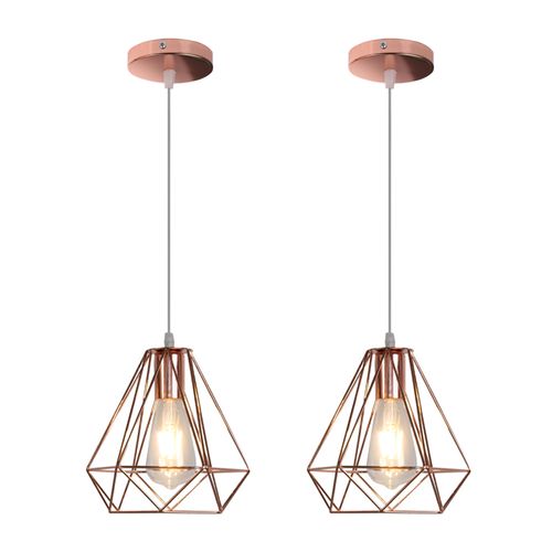 2x Métal Diamant 20cm Lustre Industriel Lampes Suspendues Vintage Plafonnier Moderne Or Rose