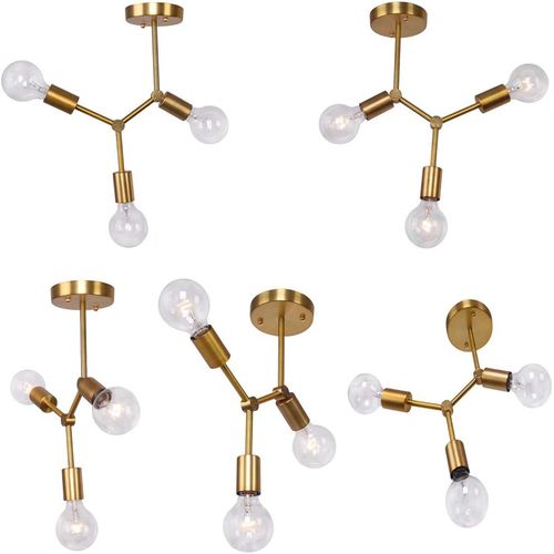 Moderne Plafonnier Industriel 3 Lumières E27 Lustre Suspension Éclairage Pour Salon Chambre Or