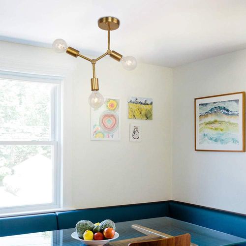 Moderne Plafonnier Industriel 3 Lumières E27 Lustre Suspension Éclairage Pour Salon Chambre Or