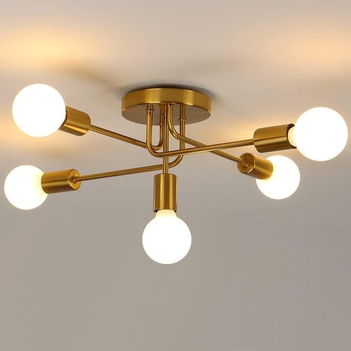 Plafonnier Industriel Vintage Lustre Suspension Moderne 5 Lumières E27 Éclairage De Plafond Or