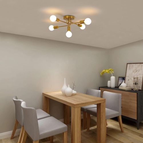 Plafonnier Industriel Vintage Lustre Suspension Moderne 5 Lumières E27 Éclairage De Plafond Or