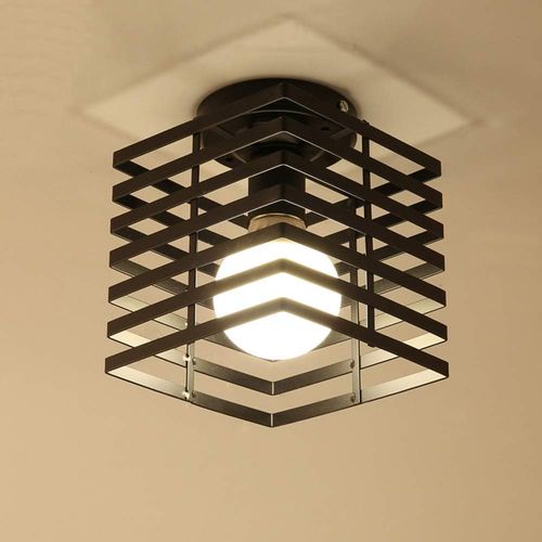 Style Rétro Moderne 2 Pack Plafonnier Industrielle Cage Forme Diamant Fer Lustre Suspension Luminaire Pour Couloir Suspension Métal Corde Chanvre