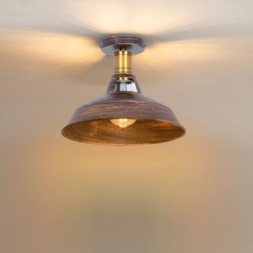 Lot De 2 Plafonnier Industriel Vintage E27 Lustre Abat-jour Lampe De Plafond Intérieur Laiton