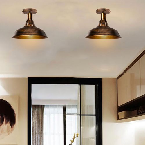 Lot De 2 Plafonnier Industriel Vintage E27 Lustre Abat-jour Lampe De Plafond Intérieur Laiton