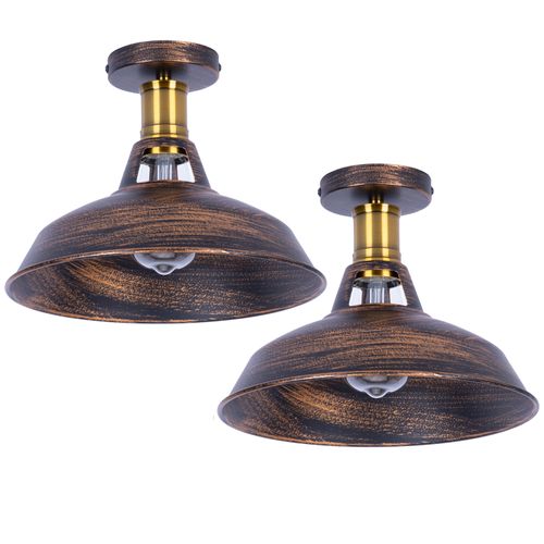Lot De 2 Plafonnier Industriel Vintage E27 Lustre Abat-jour Lampe De Plafond Intérieur Laiton