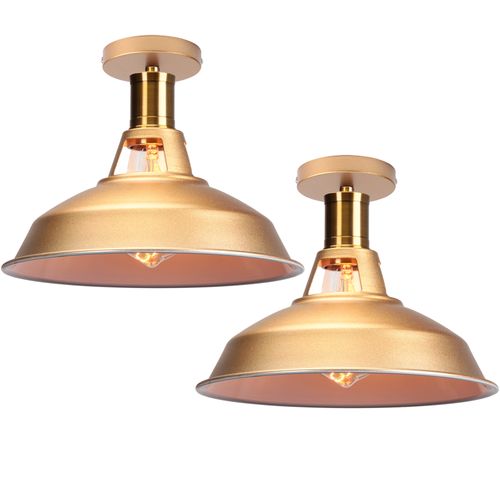 Lot De 2 Plafonnier Industriel Vintage E27 Lustre Abat-jour Lampe De Plafond Intérieur Doré