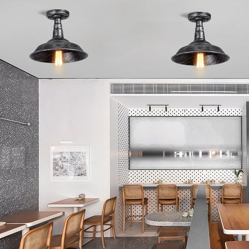 Plafonnier Industriel Vintage E27 Éclairage Intérieur Lampe De Plafond Sans Ampoule Argenté